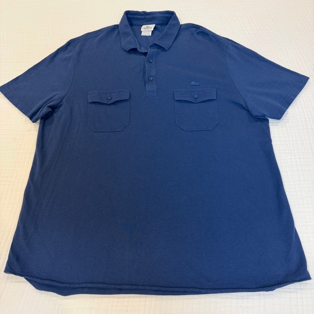Lacoste Men’s Harbor Blue Short-Sleeve Polo with Dual Chest Pockets Size 8 - Picture 1 of 5